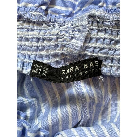 Zara Basics top, medium, blue & white with bow; off the shoulder - Picture 5 of 6